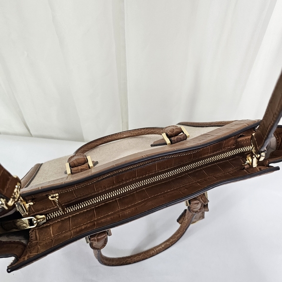 Michael Kors Colette Beige Canvas and camel brown crocodile top zip bag - Picture 7 of 9